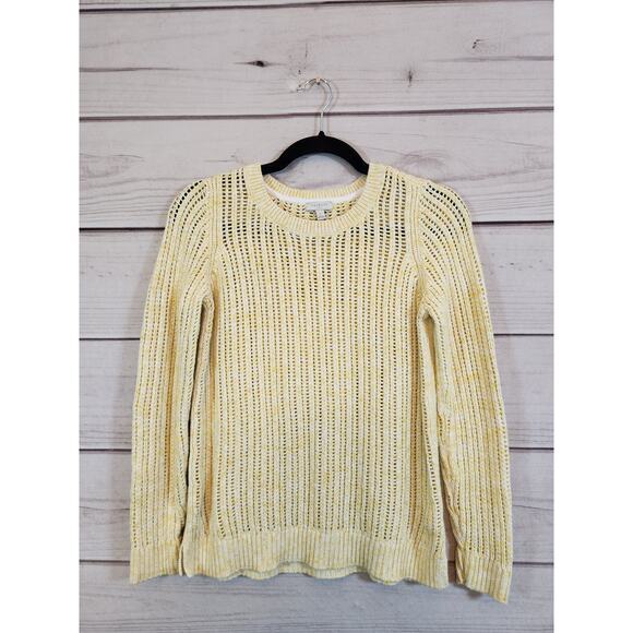 Talbots‎ Women's Banana Yellow Open Stitch Crew Neck Spary-dyed Sweater Size S - Picture 1 of 6